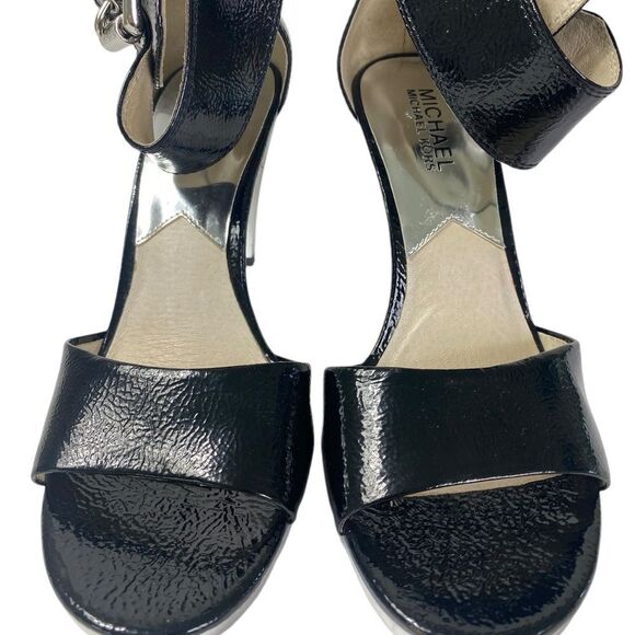 Michael Kors 7 Heeled sandals silver mirror heels Black patent leather u… - Picture 9 of 9